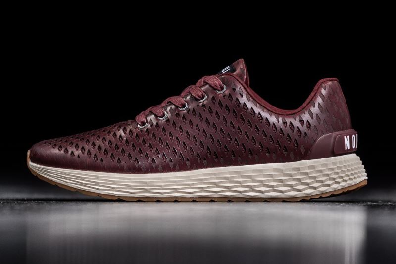 Burgundy Women's Nobull Leather Running Shoes | TWEMFN-206