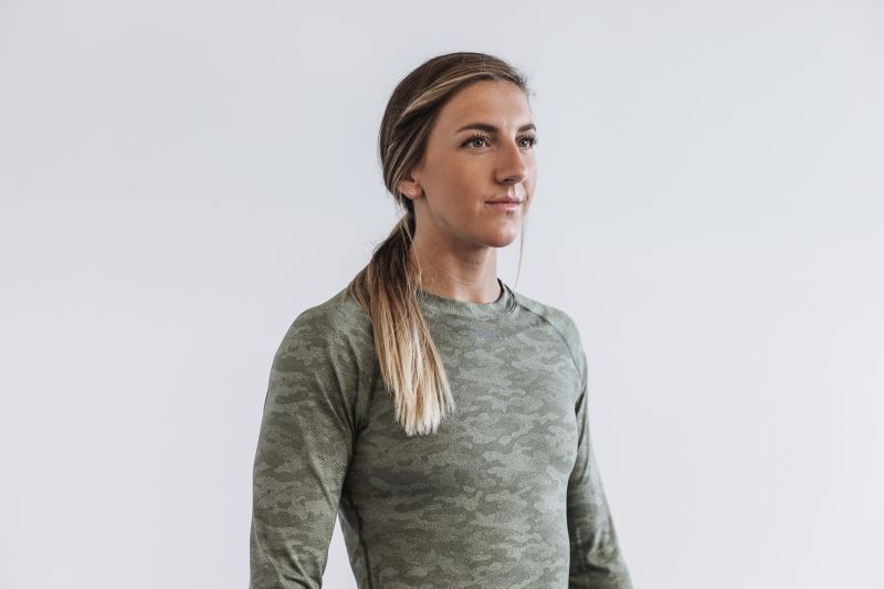 Camouflage Women's Nobull Lightweight Textured Long Sleeve Camo T-Shirts | VJBCEX-571