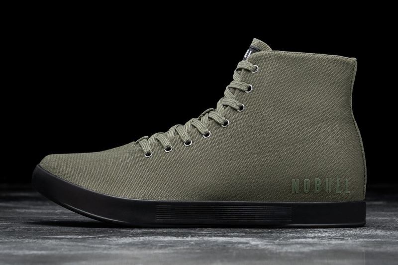 Dark Green Black Men's Nobull High-Top Canvas Trainers | PVHKBQ-095