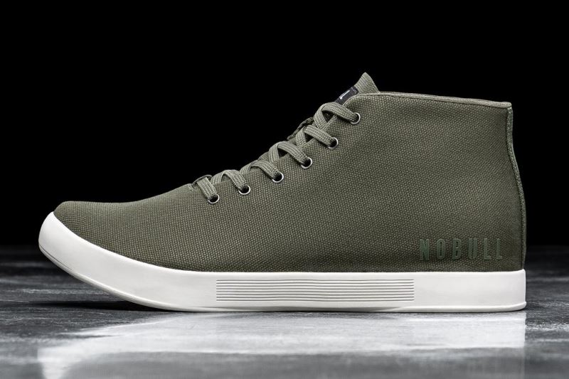 Dark Green White Men's Nobull Canvas Mid Trainers | ZCFGVE-163