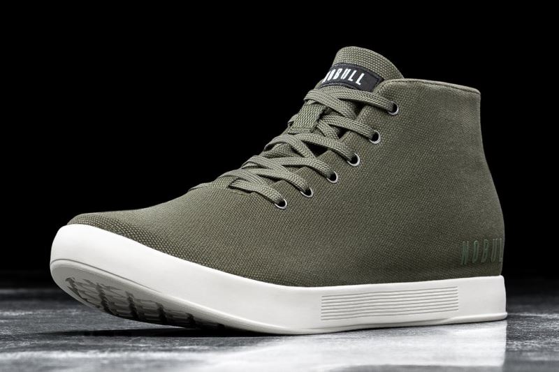 Dark Green White Women's Nobull Canvas Mid Trainers | URGBWC-954