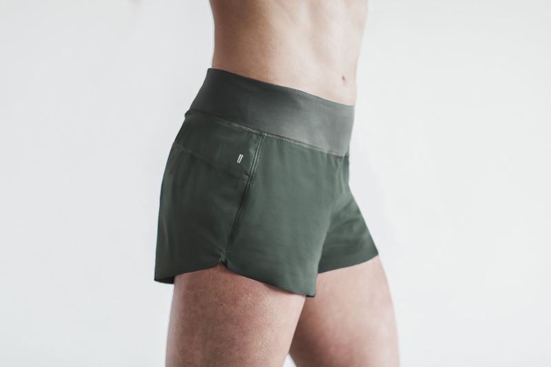 Dark Green Women's Nobull Pace 3" Shorts | GECRIT-320