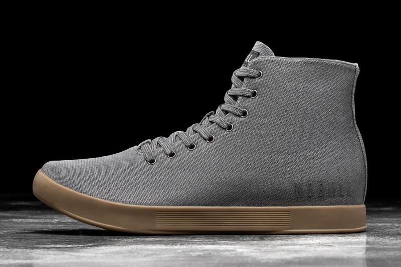 Dark Grey Men's Nobull High-Top Canvas Trainers | QBNTGI-273