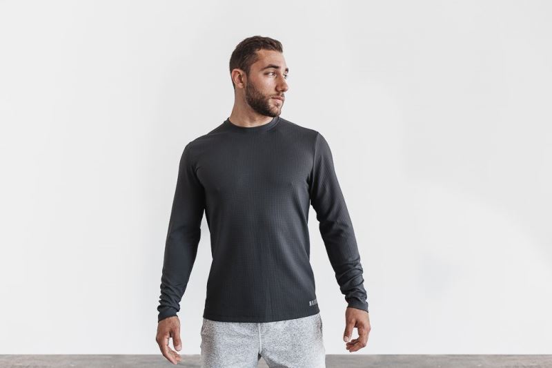 Dark Grey Men's Nobull Long Sleeve Waffle Sweatshirt | UCVIXG-087