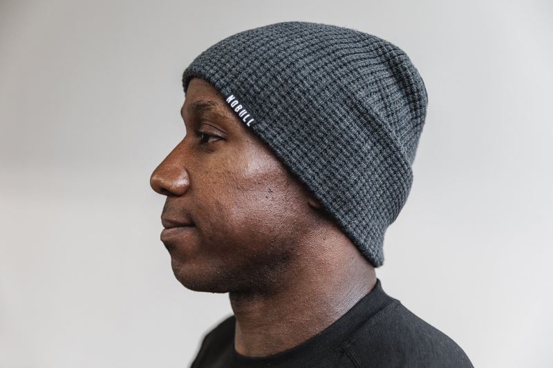 Dark Grey Men's Nobull Waffle Beanies | SGHPWK-304