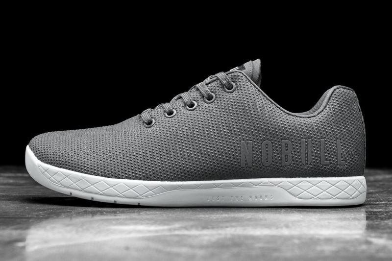 Dark Grey White Men's Nobull Low-Top Trainers | OBPAKW-930