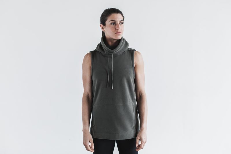 Dark Grey Women's Nobull Arctic Sleeveless Cowl Hoodies | RYJDVS-012