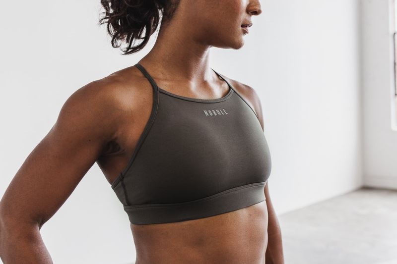 Dark Grey Women's Nobull High-Neck Sports Bras | JIOCNV-801