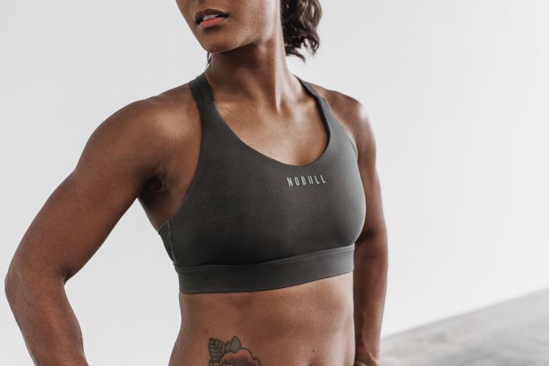 Dark Grey Women's Nobull Pace Sports Bras | VAJMQP-265