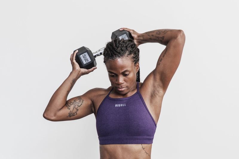 Dark Purple Women's Nobull High-Neck Plush Heather Sports Bras | RTMXFU-460