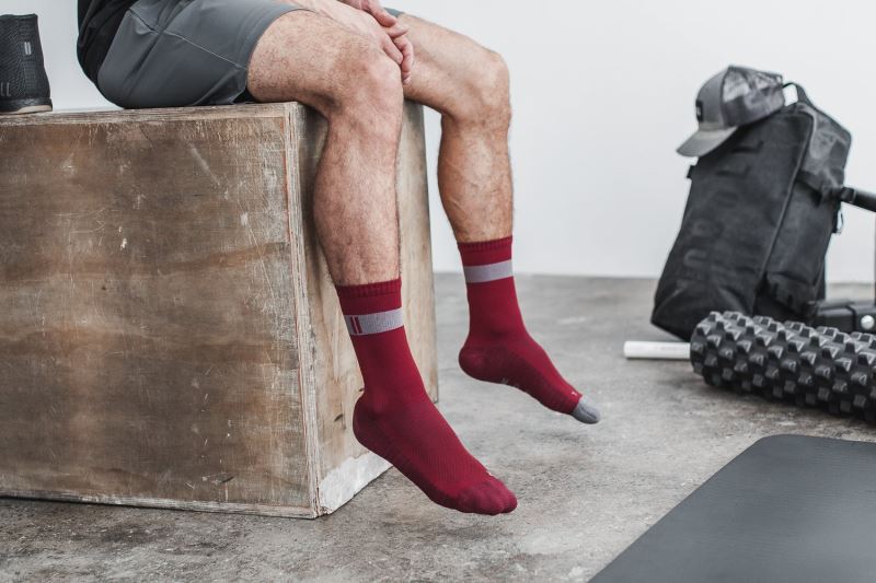 Dark Red Grey Men's Nobull Crew Socks | CEJMUL-329