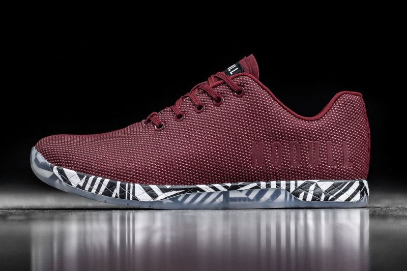 Dark Red Men's Nobull Cabernet Zebra Trainers | QJRCOF-529