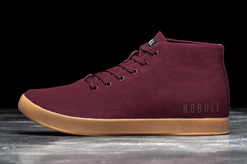 Dark Red Women's Nobull Cabernet Canvas Mid Trainers | QLDAJM-498