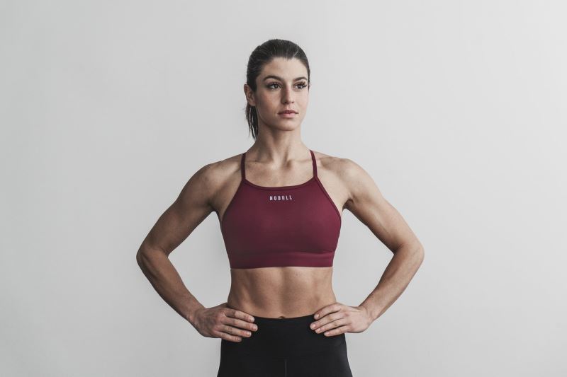 Dark Red Women's Nobull High-Neck Sports Bras | SCKRHD-584