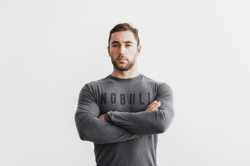 Deep Grey Men's Nobull Long Sleeve T-Shirts | GILOAH-160