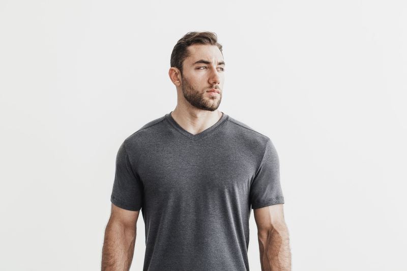 Deep Grey Men's Nobull V-Neck T-Shirts | RAZFUJ-601