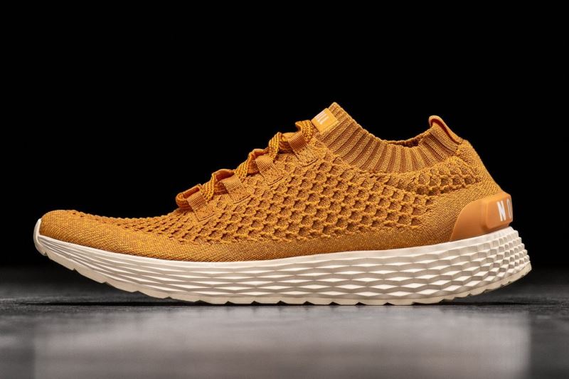 Gold Men's Nobull Knit Running Shoes | PNIZXJ-641