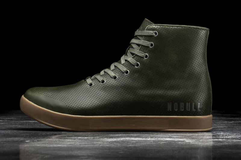 Green Men's Nobull High-Top Leather Trainers | JGBUZQ-136