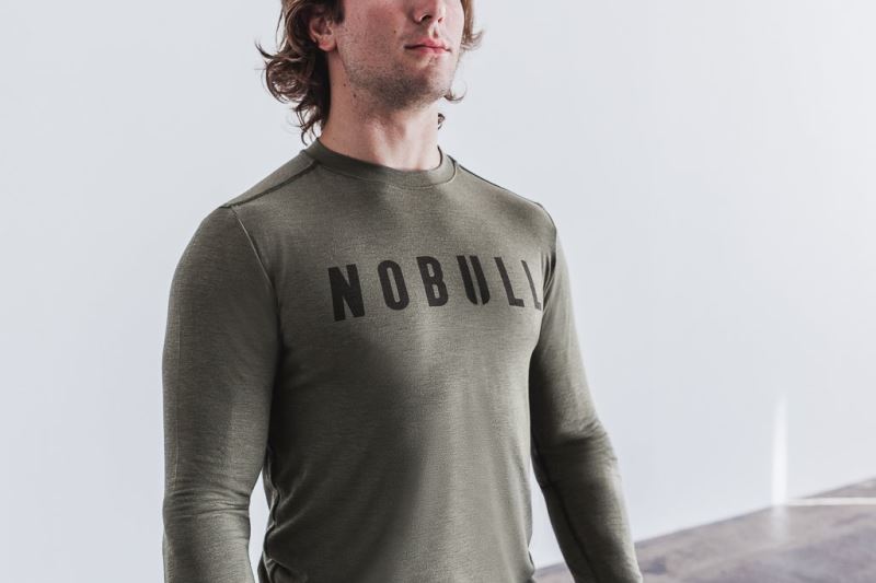 Green Men's Nobull Long Sleeve T-Shirts | EPAGMS-372