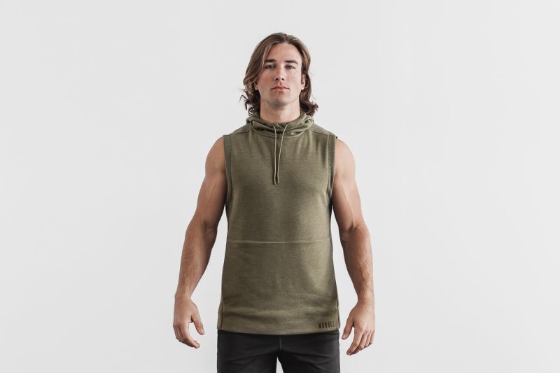 Green Men's Nobull Microplush Sleeveless Hoodies | PXLWFI-298