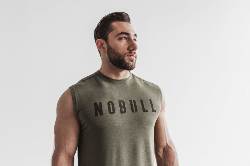 Green Men's Nobull Sleeveless T-Shirts | MIFVRJ-205