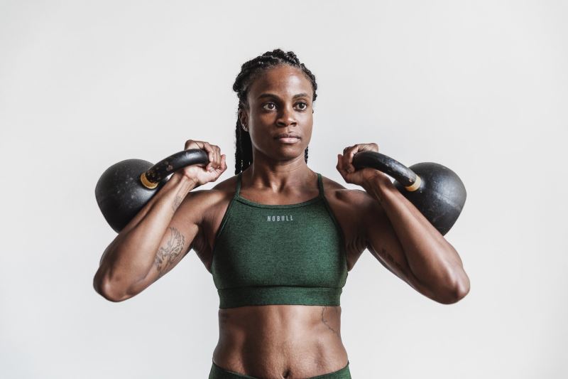 Green Women's Nobull High-Neck Matte Sports Bras | YWPHVN-306