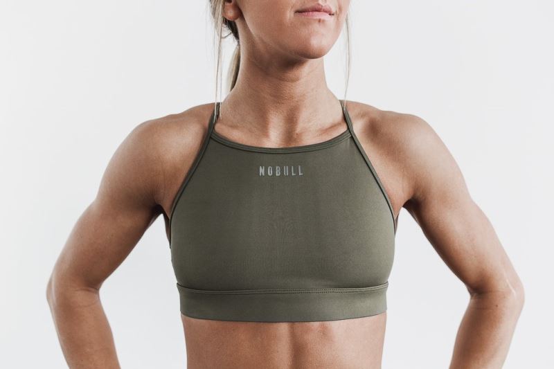 Green Women's Nobull High-Neck Sports Bras | QWRLFT-836