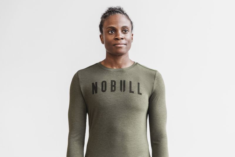 Green Women's Nobull Long Sleeve T-Shirts | VTKQZA-283