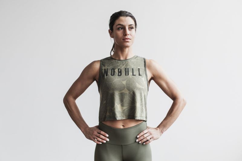 Green Women's Nobull Muscle Hibiscus Tanks | OYJLRP-876