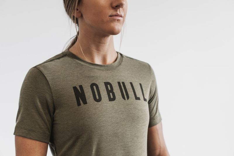 Green Women's Nobull Slim Fit T-Shirts | JUQVLW-976