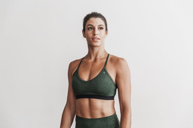 Green Women's Nobull V-Neck Matte Sports Bras | QBVGPW-524