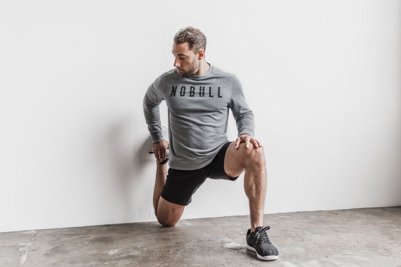 Grey Men's Nobull Crew Sweatshirt | VXIJBP-792