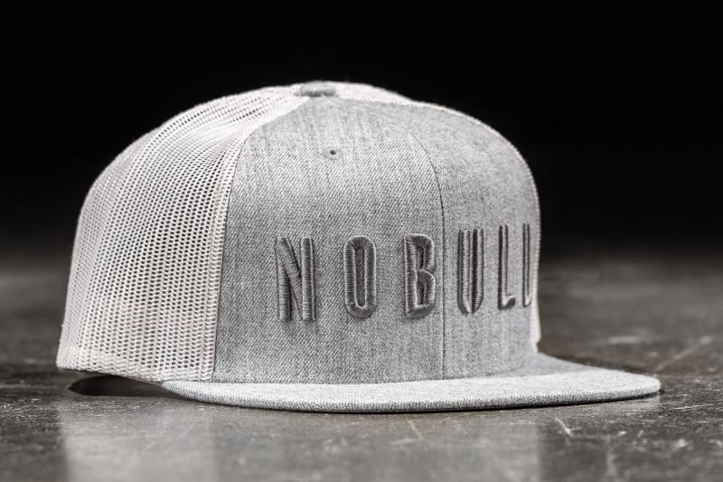 Grey Men's Nobull Flat-Brim Trucker Hats | VAYUSP-402