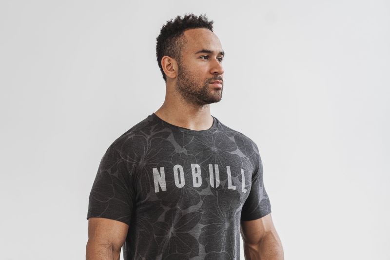 Grey Men's Nobull Hibiscus T-Shirts | LMROXU-789