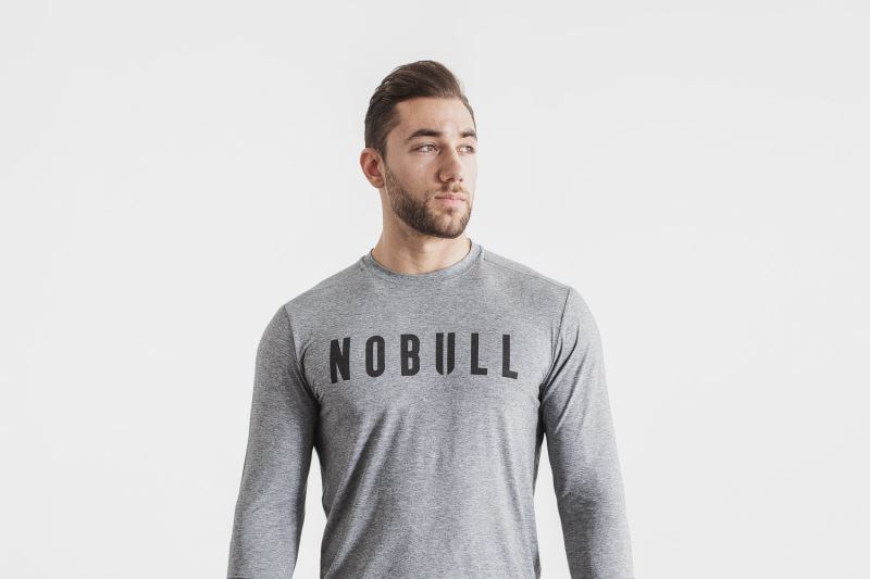 Grey Men's Nobull Long Sleeve T-Shirts | IMAXUJ-529