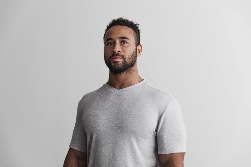 Grey Men's Nobull V-Neck T-Shirts | JEFMLV-284