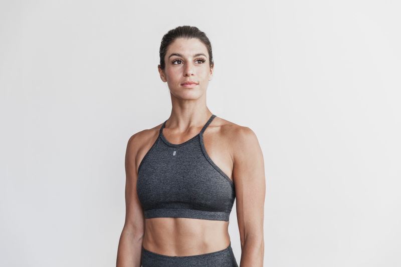 Grey Women's Nobull Halter Matte Sports Bras | LQIBRN-410