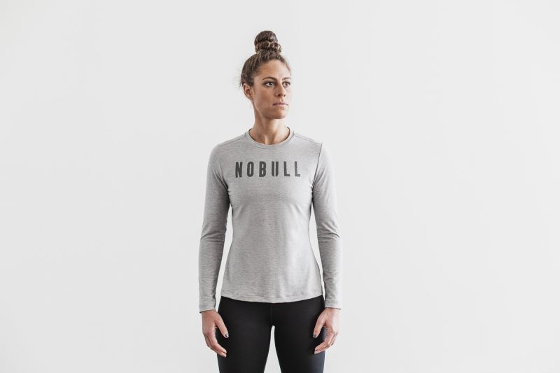 Grey Women's Nobull Long Sleeve T-Shirts | AZBWSC-935