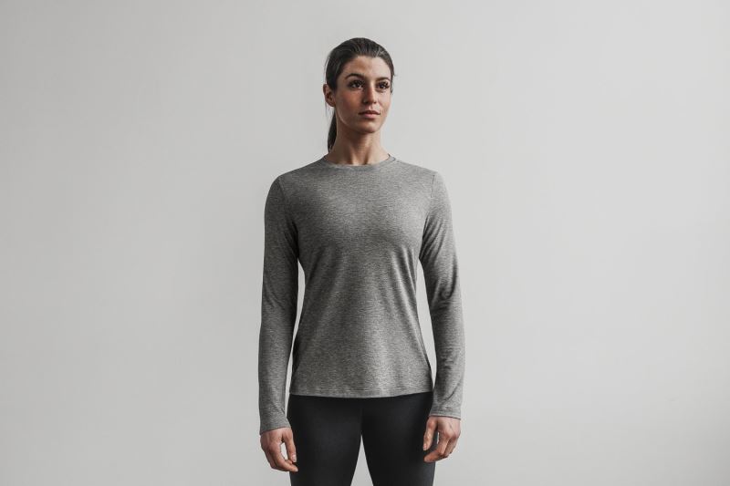 Grey Women's Nobull Long Sleeve T-Shirts | GXOTJR-370