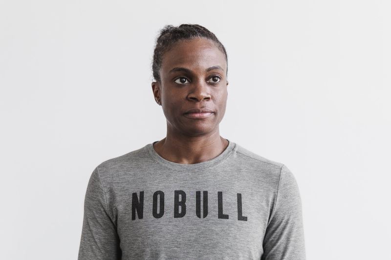 Grey Women's Nobull Long Sleeve T-Shirts | QAZGBO-897