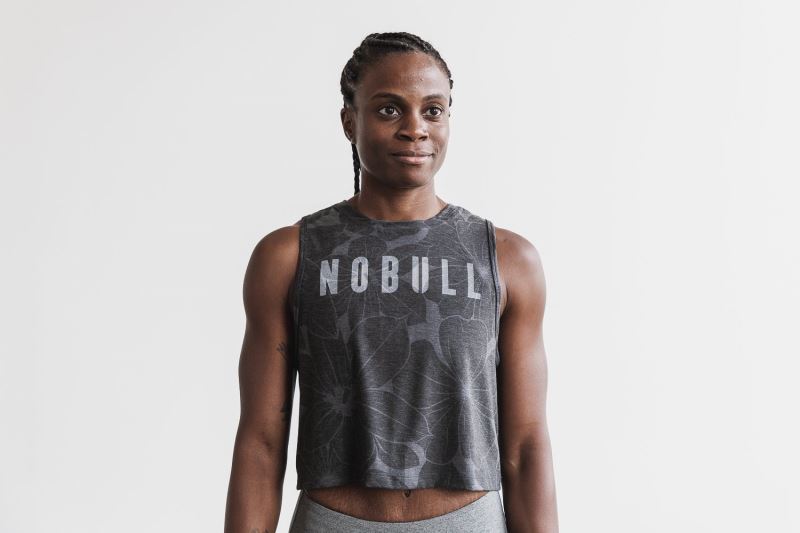 Grey Women's Nobull Muscle Hibiscus Tanks | ZMXTCE-123