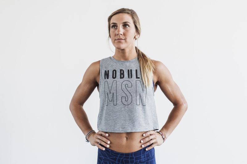 Grey Women's Nobull Muscle Madison Tanks | QNJYPG-682