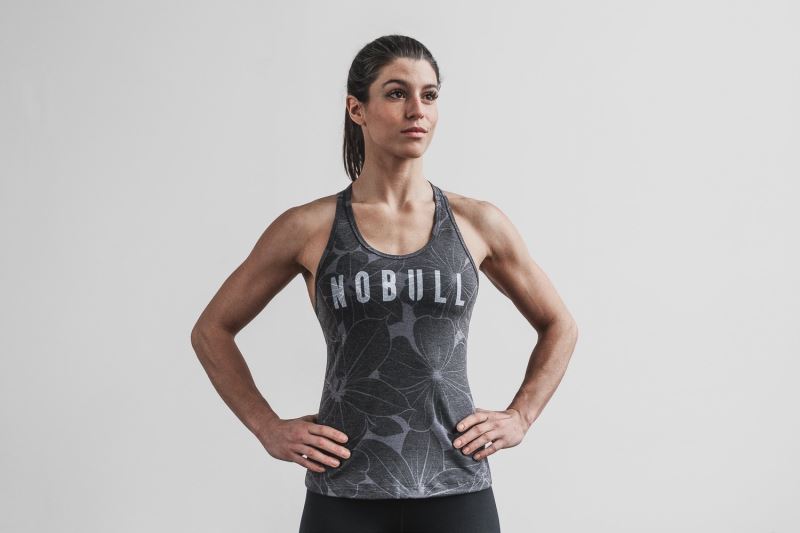 Grey Women's Nobull Racerback Hibiscus Tanks | PGKIOY-265