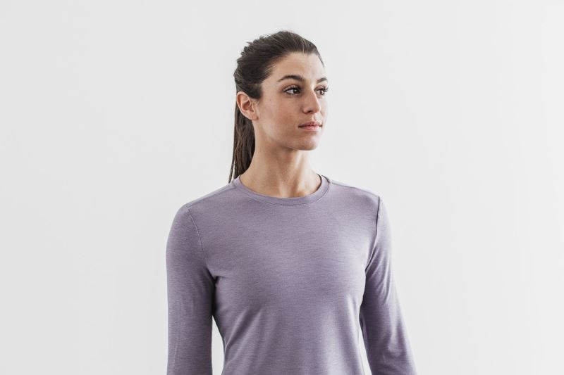 Lavender Women's Nobull Long Sleeve T-Shirts | MKJBZS-486