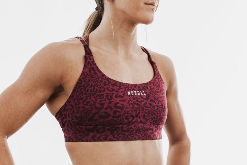 Leopard Women's Nobull Plush Heather Sports Bras | OPMFKZ-841