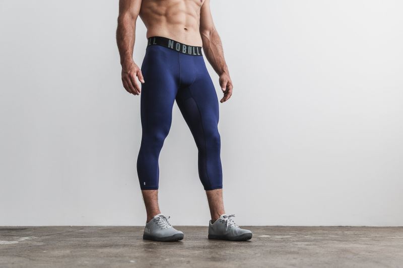 Navy Men's Nobull 3/4 Compression Tights | RIJPMQ-715