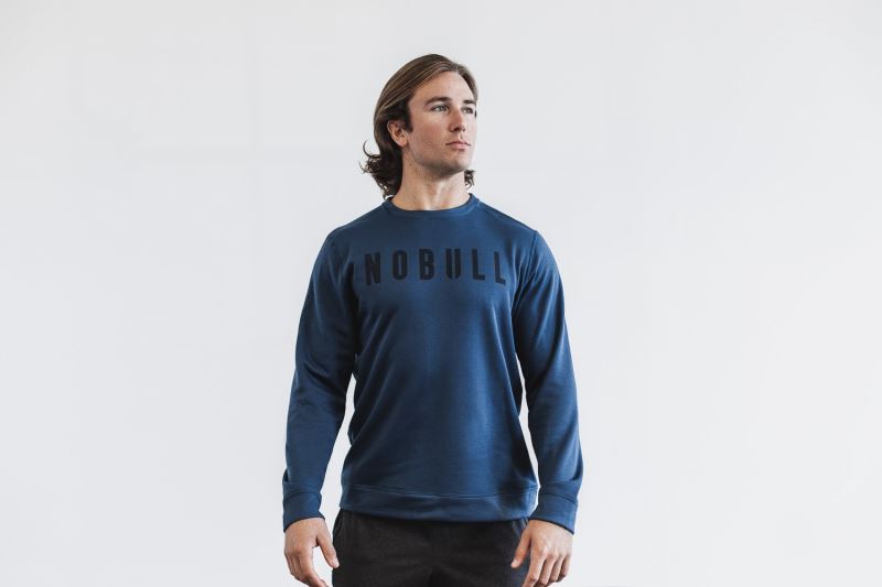 Navy Men's Nobull Crew Sweatshirt | UOBQTM-073