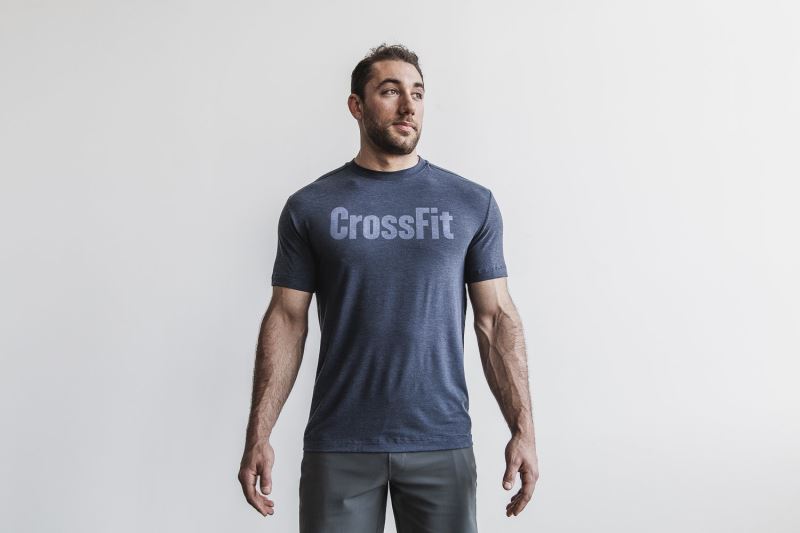 Navy Men's Nobull Crossfit T-Shirts | QJASDX-408