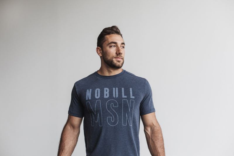 Navy Men's Nobull Madison T-Shirts | EHSDZB-827