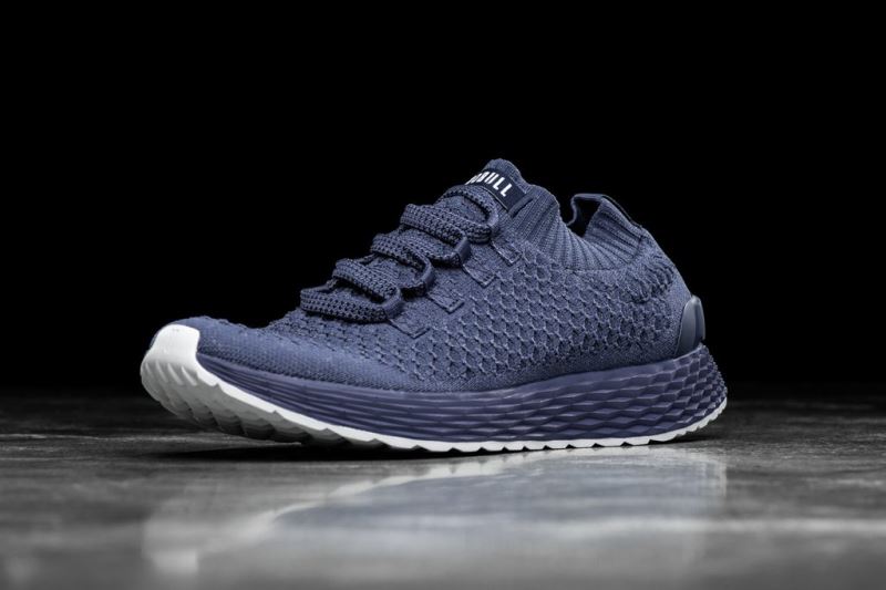 Navy Men's Nobull Reflective Knit Running Shoes | ADSWVQ-863